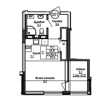 Квартира-студия: Калининград, ЖК Теодор Кроне (29.4 м)