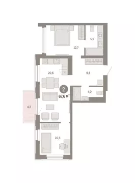 2-комнатная квартира: Тюмень, Краснооктябрьская улица, 4к1 (67.59 м)