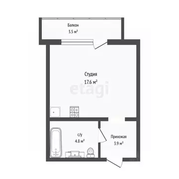 Студия Тюменская область, Тюмень ул. Обдорская, 1 (26.3 м)