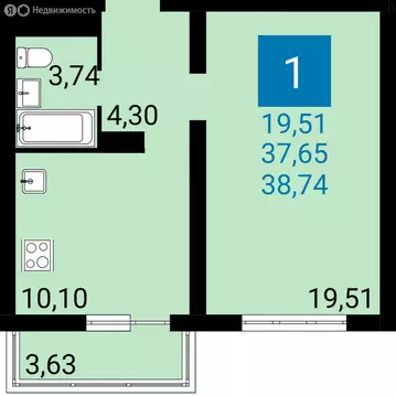 1-комнатная квартира: Анапа, улица Ленина, 235 (37.65 м)