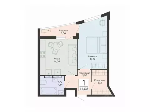 1-к кв. Воронежская область, Воронеж ул. Туполева, 5Н (44.08 м)