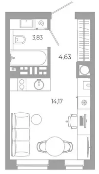Студия Астраханская область, Астрахань Разум жилой комплекс (22.64 м)