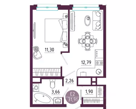 1-к кв. Тульская область, Тула ул. Купцов Гречихиных (31.91 м)