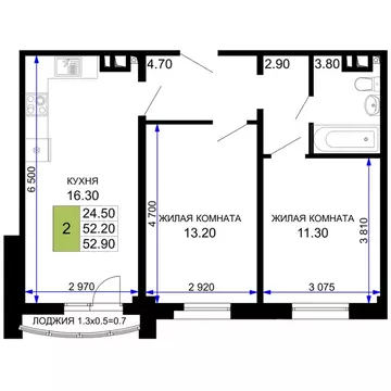 2-к кв. Краснодарский край, Анапа Песчаный жилой комплекс (54.2 м)