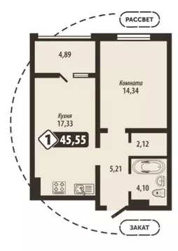 1-к кв. Брянская область, Брянск Школьный жилой комплекс (45.55 м)