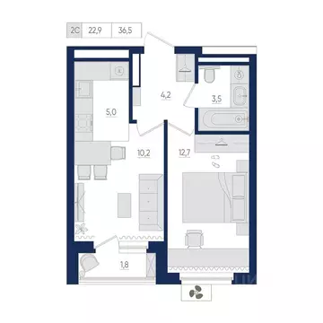 2-к кв. Башкортостан, Уфа бул. Яркий (36.5 м)