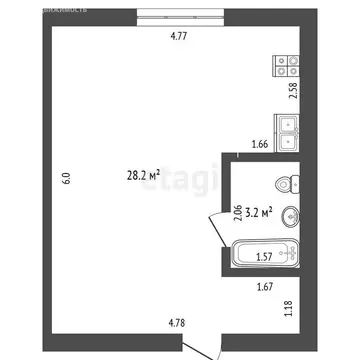 Квартира-студия: Ключи, Солнечная улица, 8 (28.2 м)