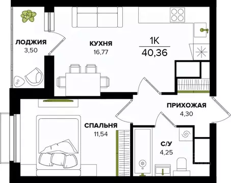 1-к кв. Тульская область, Тула ул. Академика Насоновой (40.36 м)