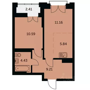 2-к кв. Новосибирская область, Новосибирск ул. Шевченко, 19/1к3 (42.44 ...