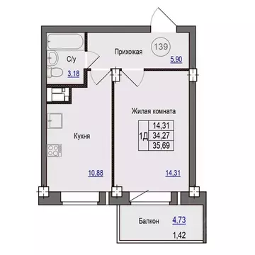 1-к кв. Псковская область, Псковский район, Завеличенская волость, д. ...