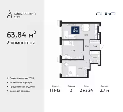 2-к кв. Тюменская область, Тюмень Айвазовский Сити жилой комплекс ...