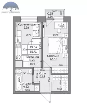 1-к кв. Татарстан, Казань Батталовский жилой комплекс (35.71 м)