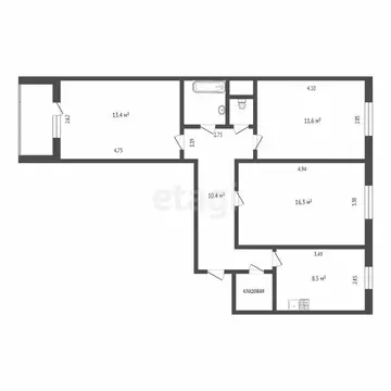 3-комнатная квартира: Уральский, Садовая улица, 2 (62 м)