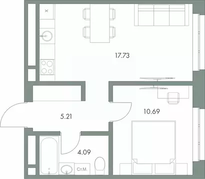 1-к кв. Ханты-Мансийский АО, Сургут ул. Крылова (37.72 м)
