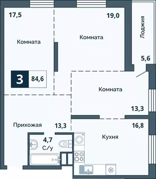 3-к кв. Курганская область, Курган ул. Коли Мяготина, 168 (84.6 м)