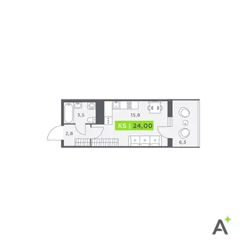 Квартира-студия: Кудрово, Солнечная улица, 4 (24 м)