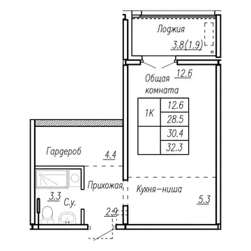 1-к кв. Алтайский край, Барнаул ул. Антона Петрова, 210Б (30.4 м)