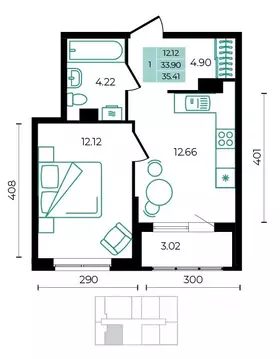 1-к кв. Адыгея, Майкопский район, пос. Тульский ул. Заречная (35.41 м)
