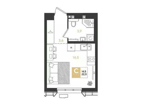 Студия Краснодарский край, Краснодар Самолет кв-л,  (22.0 м)