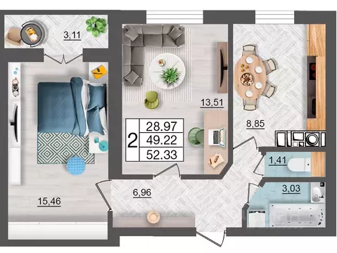 2-к кв. Смоленская область, Смоленск Максимум жилой комплекс (52.33 м)