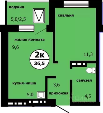 2-к кв. Красноярский край, Красноярск ул. Лесников, 55 (35.8 м)
