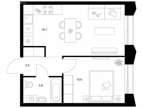 1-комнатная квартира: Казань, Ботаническая улица (36.6 м)
