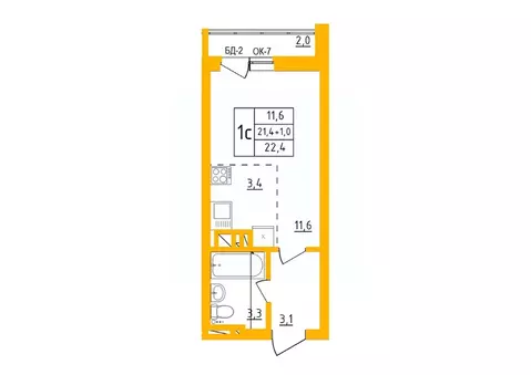 Студия Башкортостан, Уфа Инорс-4Б мкр, Акварель жилой комплекс (22.1 ...
