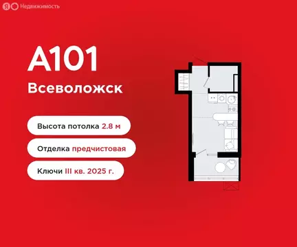 Квартира-студия: Всеволожск, Керченская улица, 1к3 (20.7 м)