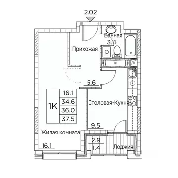 1-к кв. Приморский край, Владивосток ул. Расула Гамзатова, 7к3 (37.5 ...