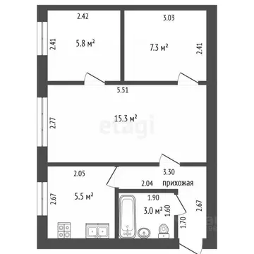 2-к кв. Марий Эл, Йошкар-Ола ул. Луначарского, 73 (43.0 м)
