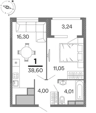 1-к кв. Рязанская область, Рязань Бирюзова Парк жилой комплекс (38.6 ...