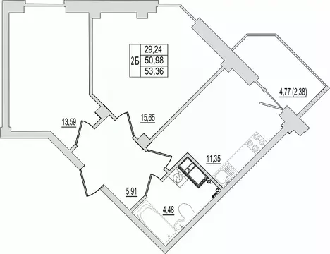 2-к кв. Псковская область, Псков Линейная ул., 87 (53.36 м)