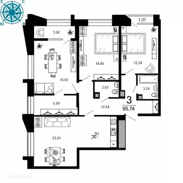 3-к кв. Рязанская область, Рязань ул. 1-я Железнодорожная (95.74 м)