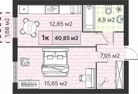 1-к кв. Калининградская область, Гурьевский муниципальный округ, пос. ...