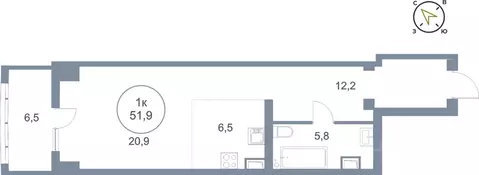 1-к кв. Ханты-Мансийский АО, Сургут тракт Югорский, 43 (51.9 м)