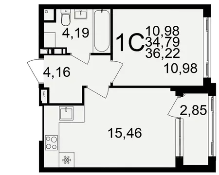 1-к кв. Тульская область, Тула  (34.79 м)