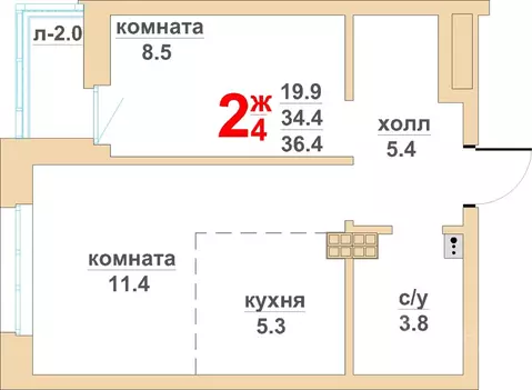 2-к кв. Свердловская область, Екатеринбург ул. Военная, 18 (34.4 м)