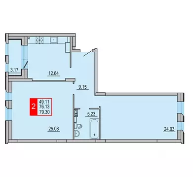 2-к кв. Тверская область, Тверь Петербургское ш. (79.3 м)