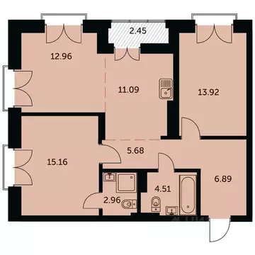 3-к кв. Новосибирская область, Новосибирск ул. Шевченко, 19/1к3 (74.4 ...