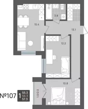 2-к кв. Калининградская область, Пионерский Рабочая ул., 9А (56.3 м)
