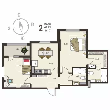 2-к кв. Воронежская область, с. Новая Усмань, Ольха мкр  (66.17 м)