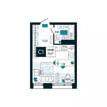 Студия Тульская область, Тула ул. Чмутова, 158Д (25.67 м)