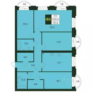 4-к кв. Чувашия, Чебоксары просп. Чебоксарский, 47к2 (131.3 м)