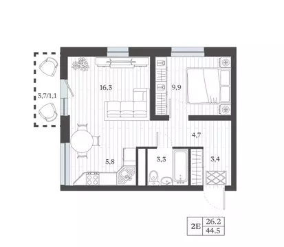 2-к кв. Дагестан, Дербент ул. Сальмана (44.52 м)