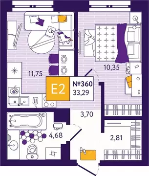 1-к кв. Тульская область, Тула ул. Пряничная, 3 (33.29 м)