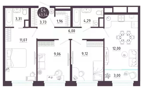 3-к кв. Тульская область, Тула ул. Купцов Гречихиных (63.54 м)