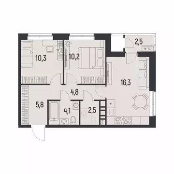 2-к кв. Пермский край, Пермь Ераничи мкр,  (55.3 м)