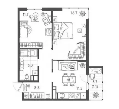 2-комнатная квартира: Краснодар, Колхозная улица, 5 (54.17 м)