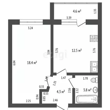 1-к кв. Башкортостан, Стерлитамак ул. Нагуманова, 12 (39.0 м)