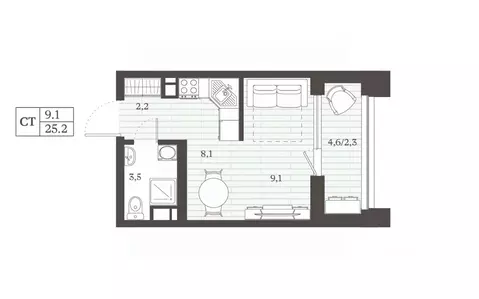 Студия Дагестан, Дербент Эффект Визионер жилой комплекс (25.16 м)